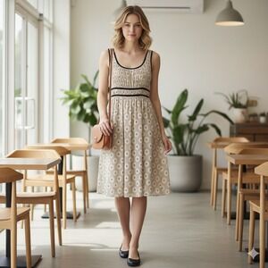 Adrianna Papell Dress Sleeveless Black Tan‎ Print Party Cocktail Size 6